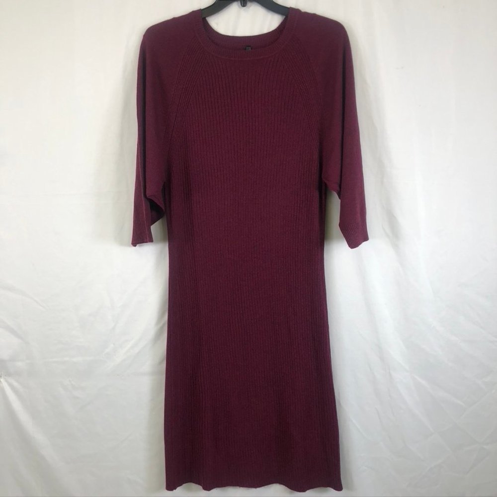 Slink Burgundy Ribbed Knitted Sweater Dress